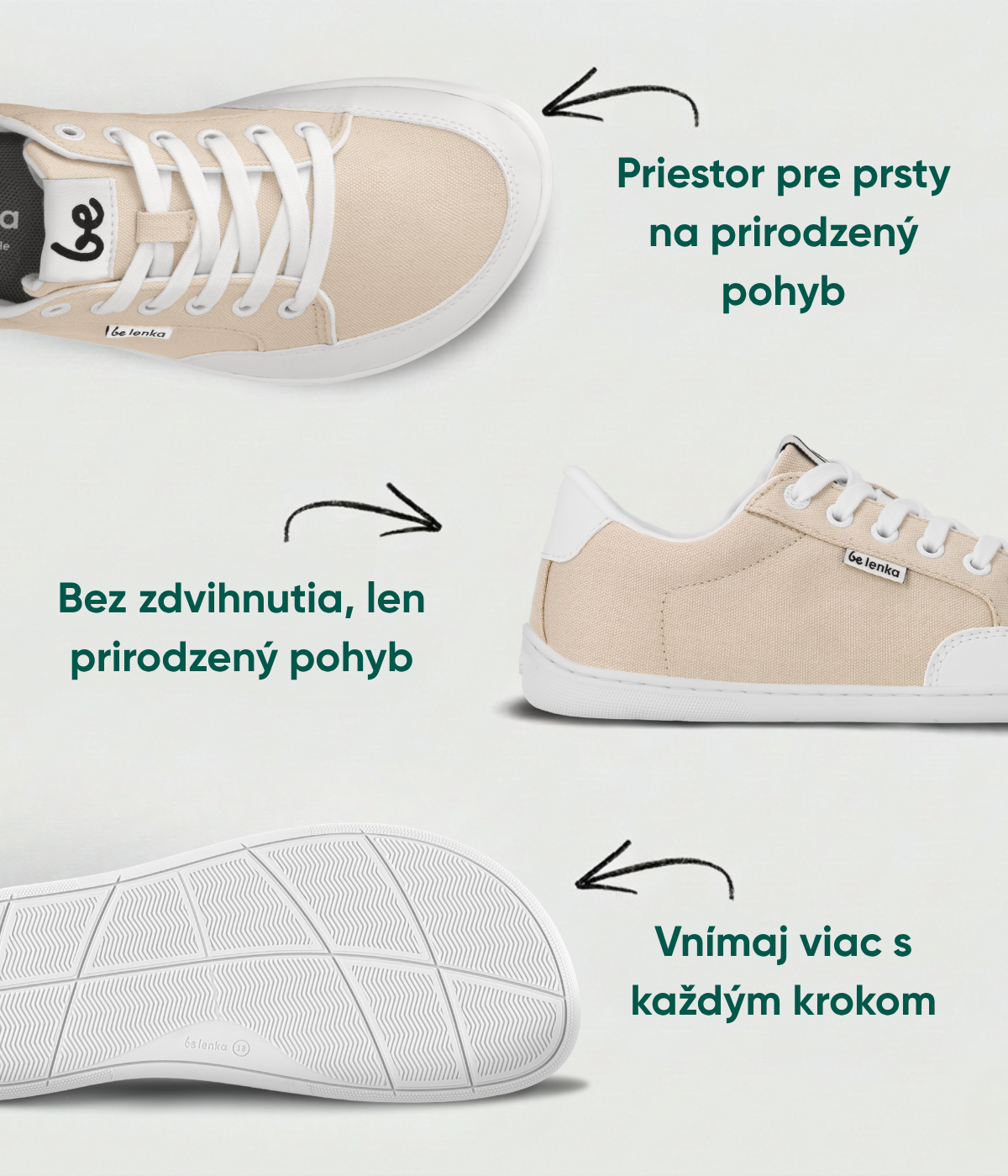 Priestor pre prsty na prirodzený pohyb. Vnímaj viac s každým krokom. Bez zdvihnutia, len prirodzený pohyb.